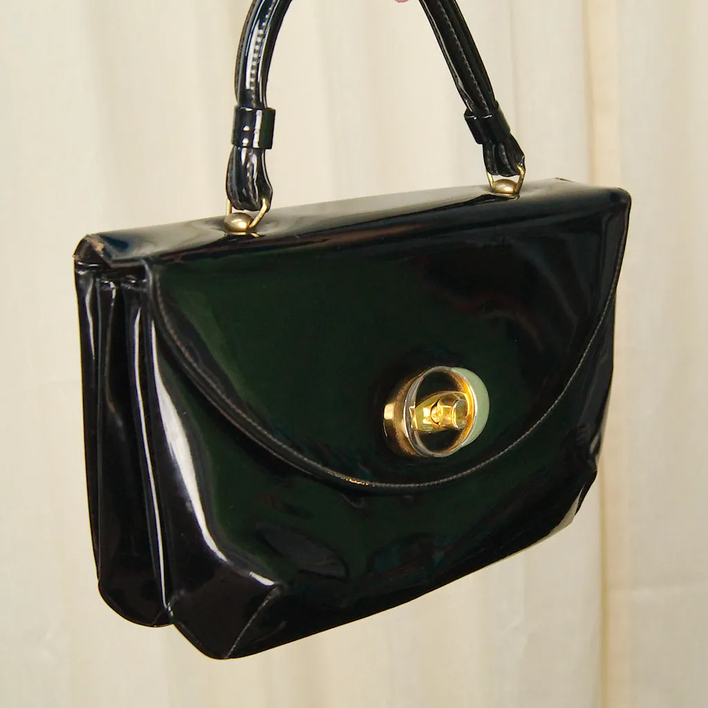 1950s Black Patent Handbag