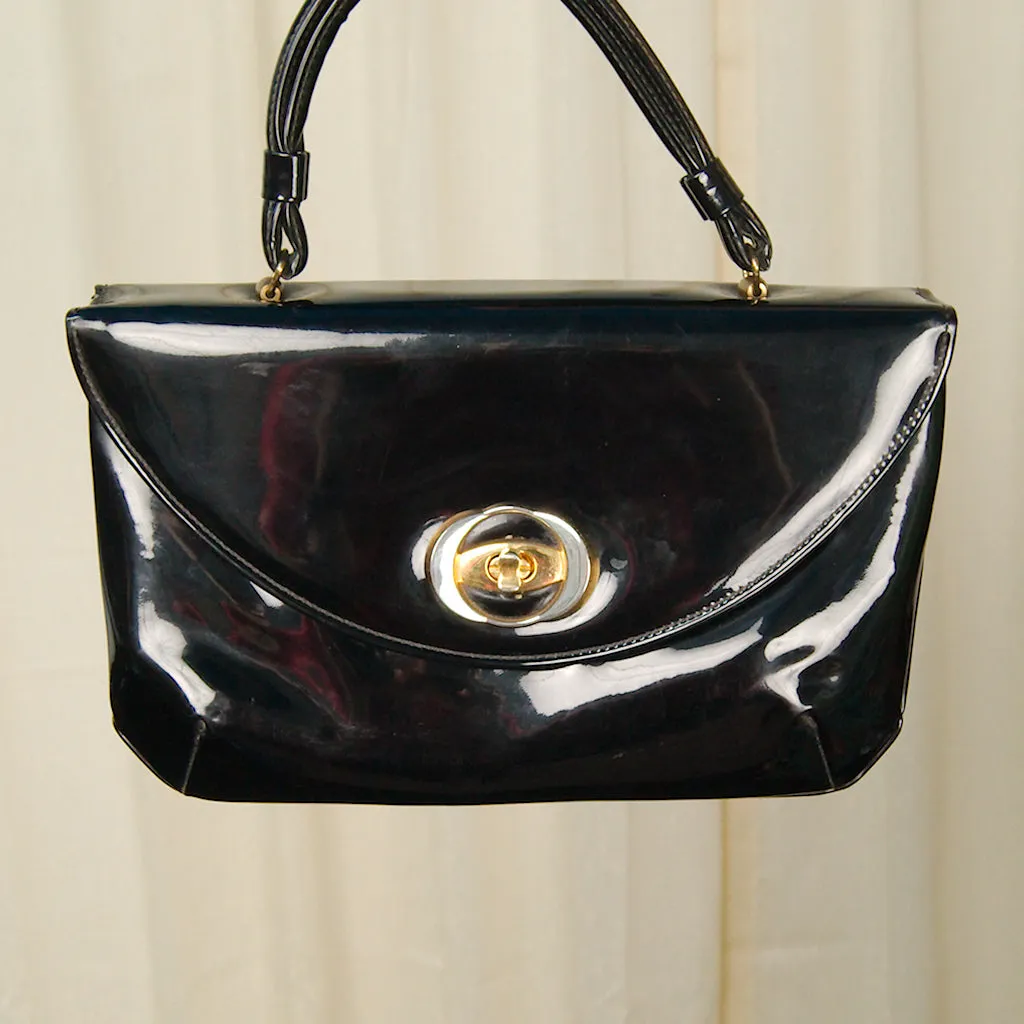 1950s Black Patent Handbag