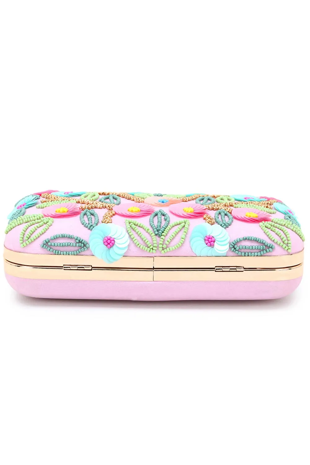 Adorn Pink & Multi Faux Silk Floral Sequinned Clutch