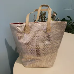 Alex Metallic Tote  - Silver / Off White