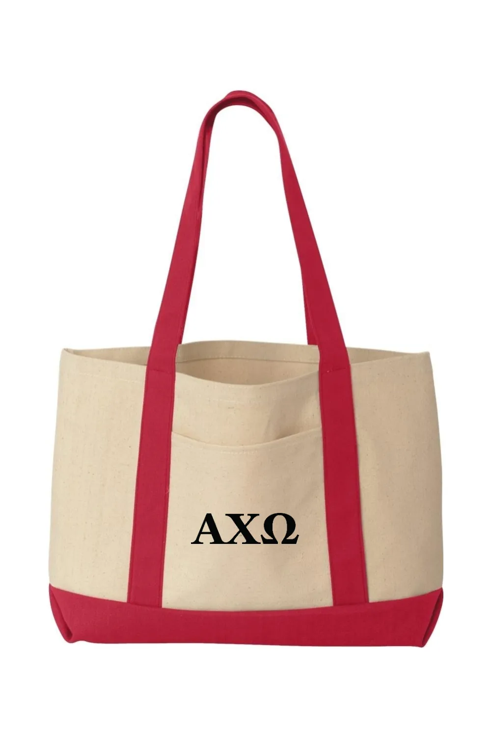 Alpha Chi Omega - Cotton Canvas Tote - Black Embroidered Letters