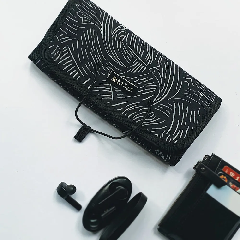 Batik Roll Up Travel Pouch - Black Driftwood