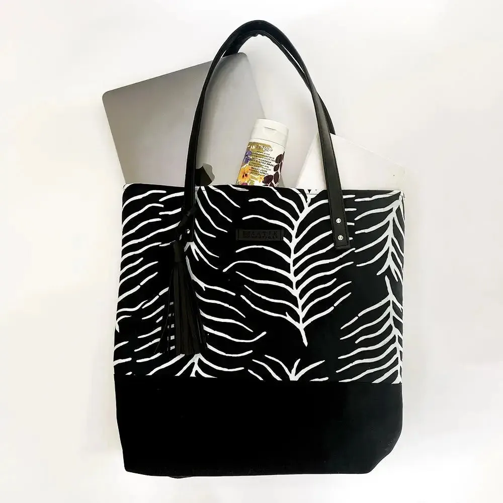 Batik Tote Bag (Canvas base) - Black Fern