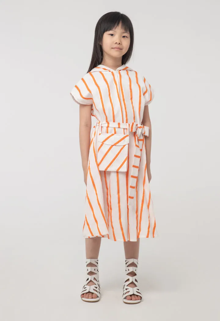 Belted Stripes Hoodie Sleeveless Dress