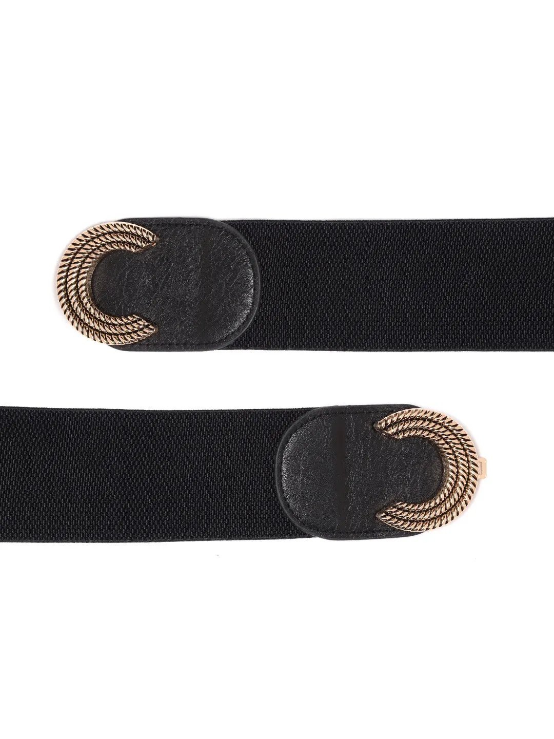 Berrylush Women Black Elastic Strap Fancy Buckle Belt