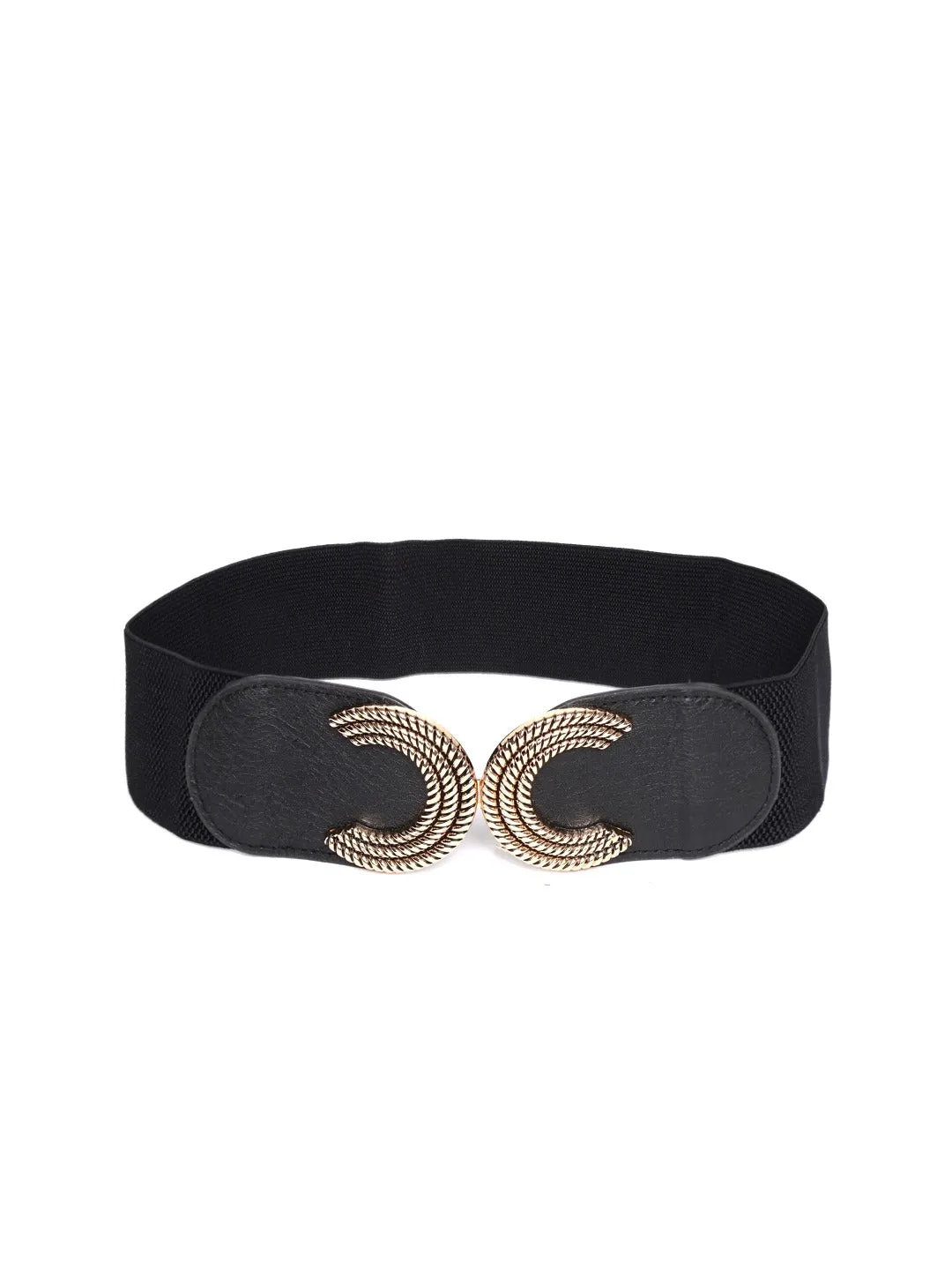 Berrylush Women Black Elastic Strap Fancy Buckle Belt