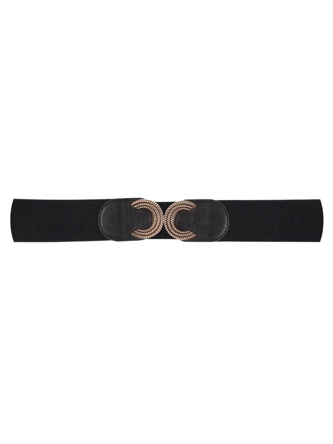 Berrylush Women Black Elastic Strap Fancy Buckle Belt