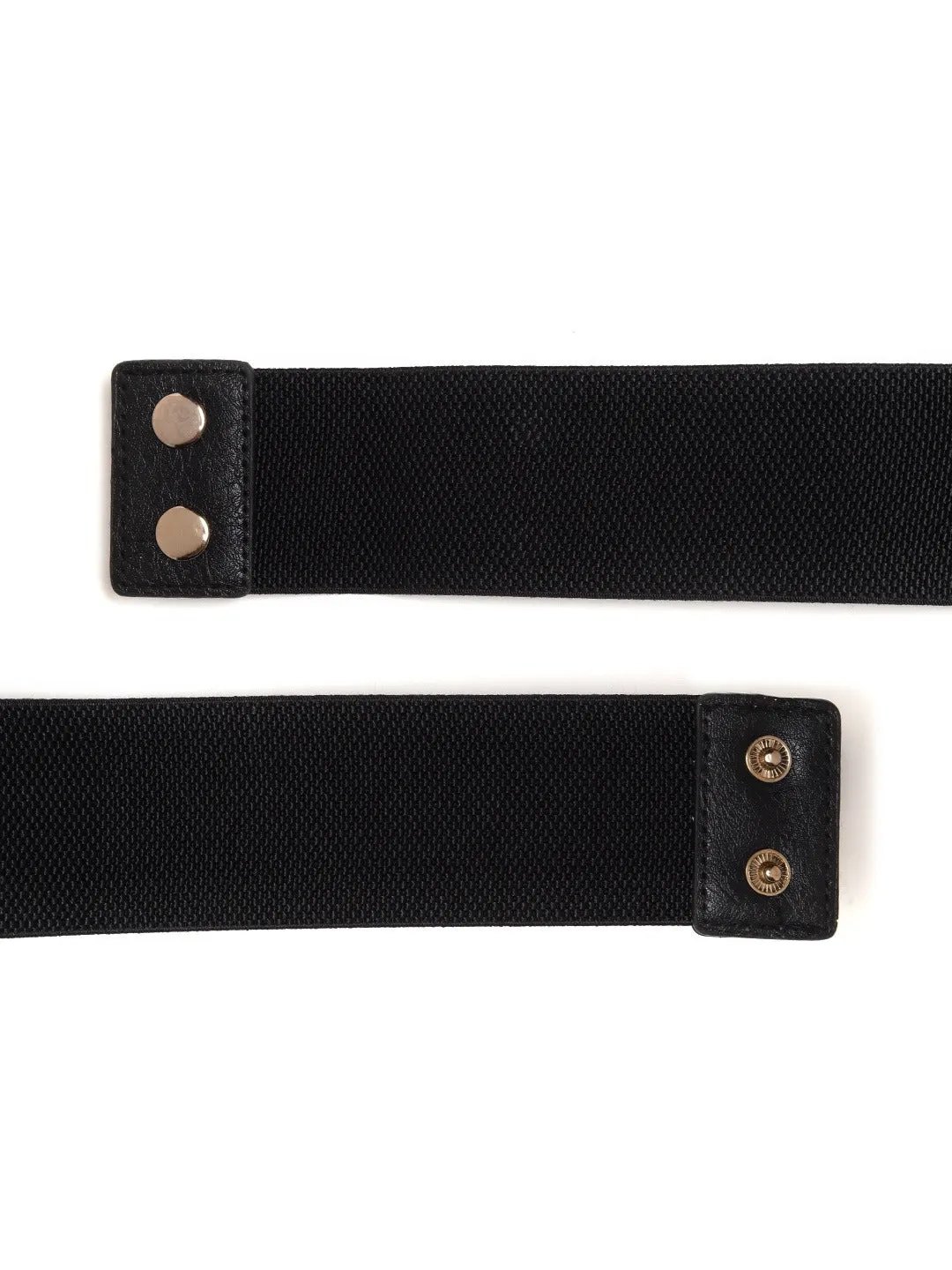 Berrylush Women Black Elastic Strap Golden Buckle Belt