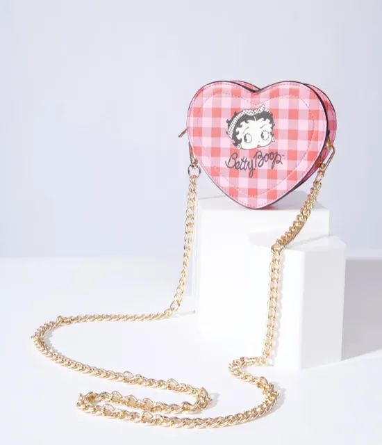 Betty Boop Red and Pink Plaid Heart Mini Handbag