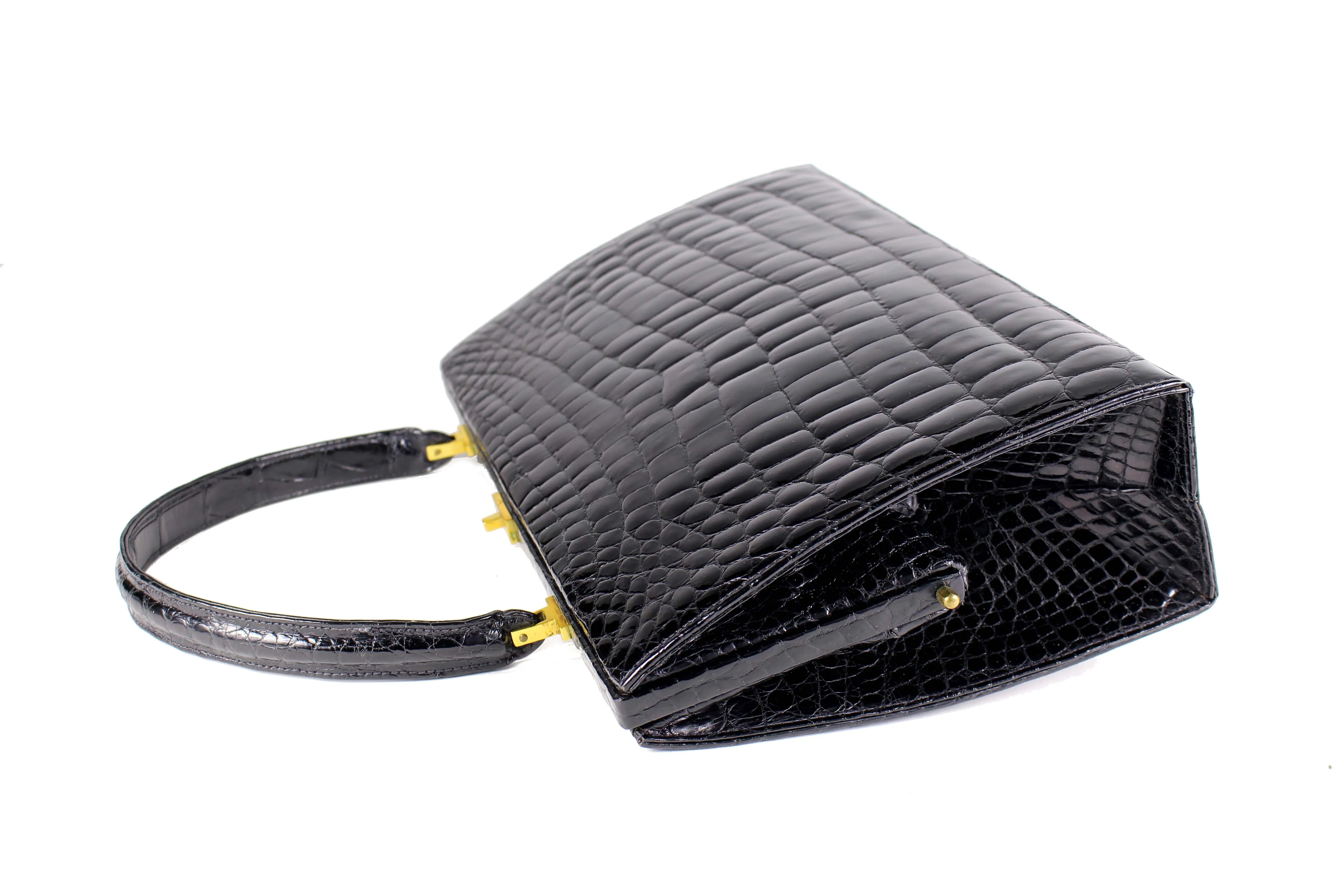 Black crocodile skin frame handbag