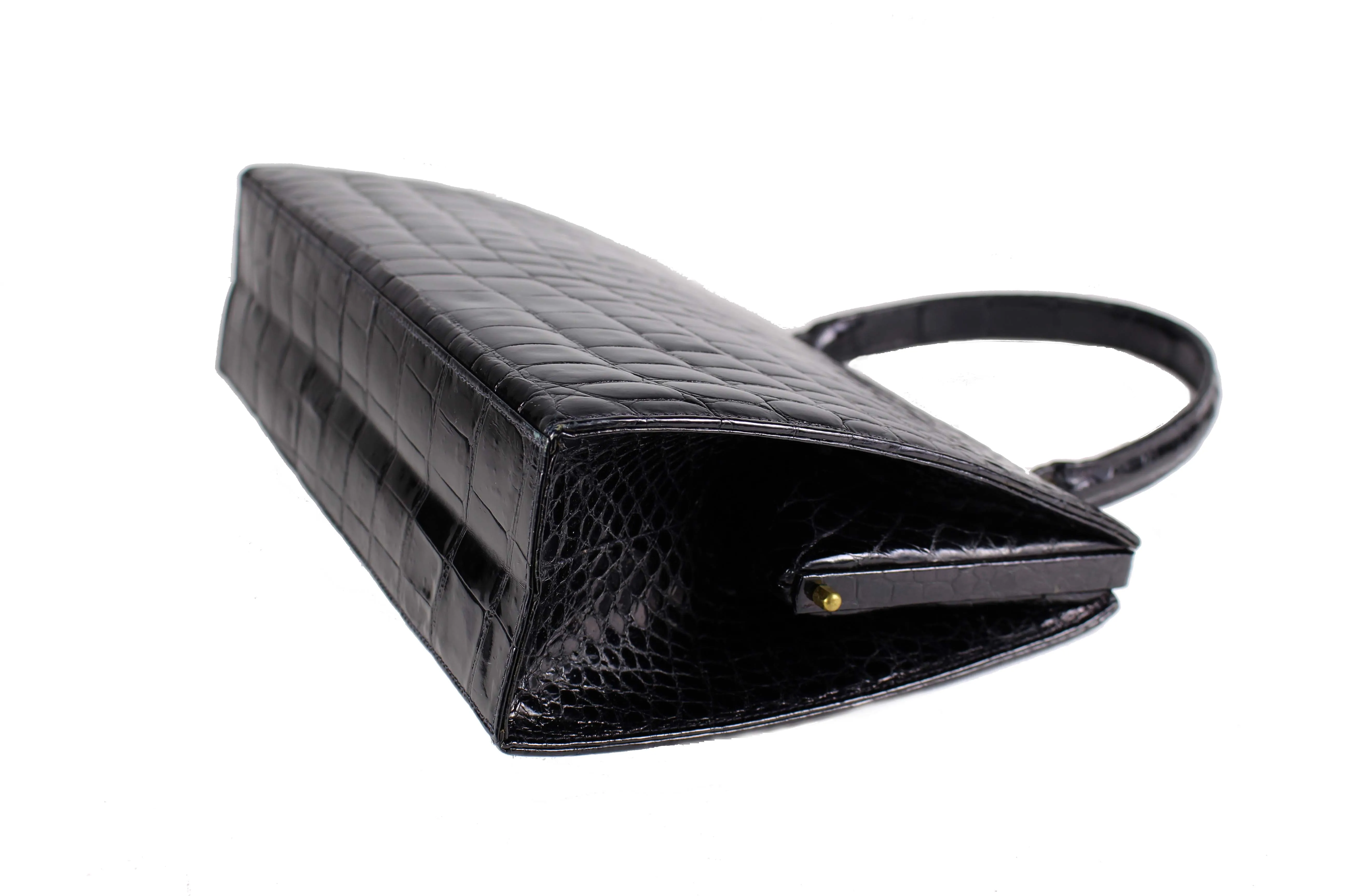 Black crocodile skin frame handbag