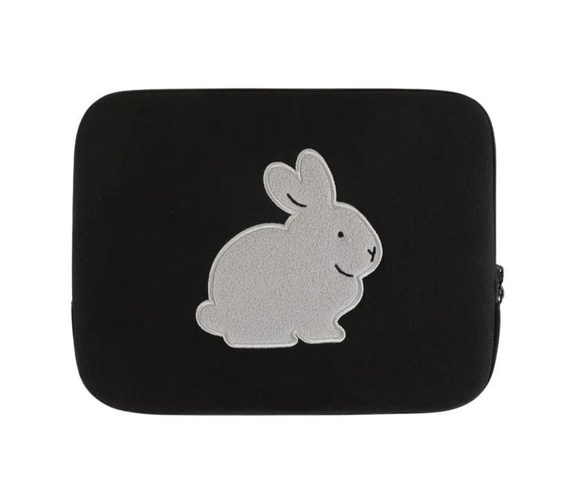 Black Gray Beige Rabbit Laptop Sleeves 11" for iPad 13" 15" inches Cases Protective Covers Purses Handbags Square Cushion Pouches Designer Artist Embroidery Artwork Prints School Collage Office Lightweight Inner Pocket