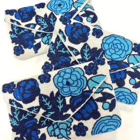 Blue Floral Beaded Clutch