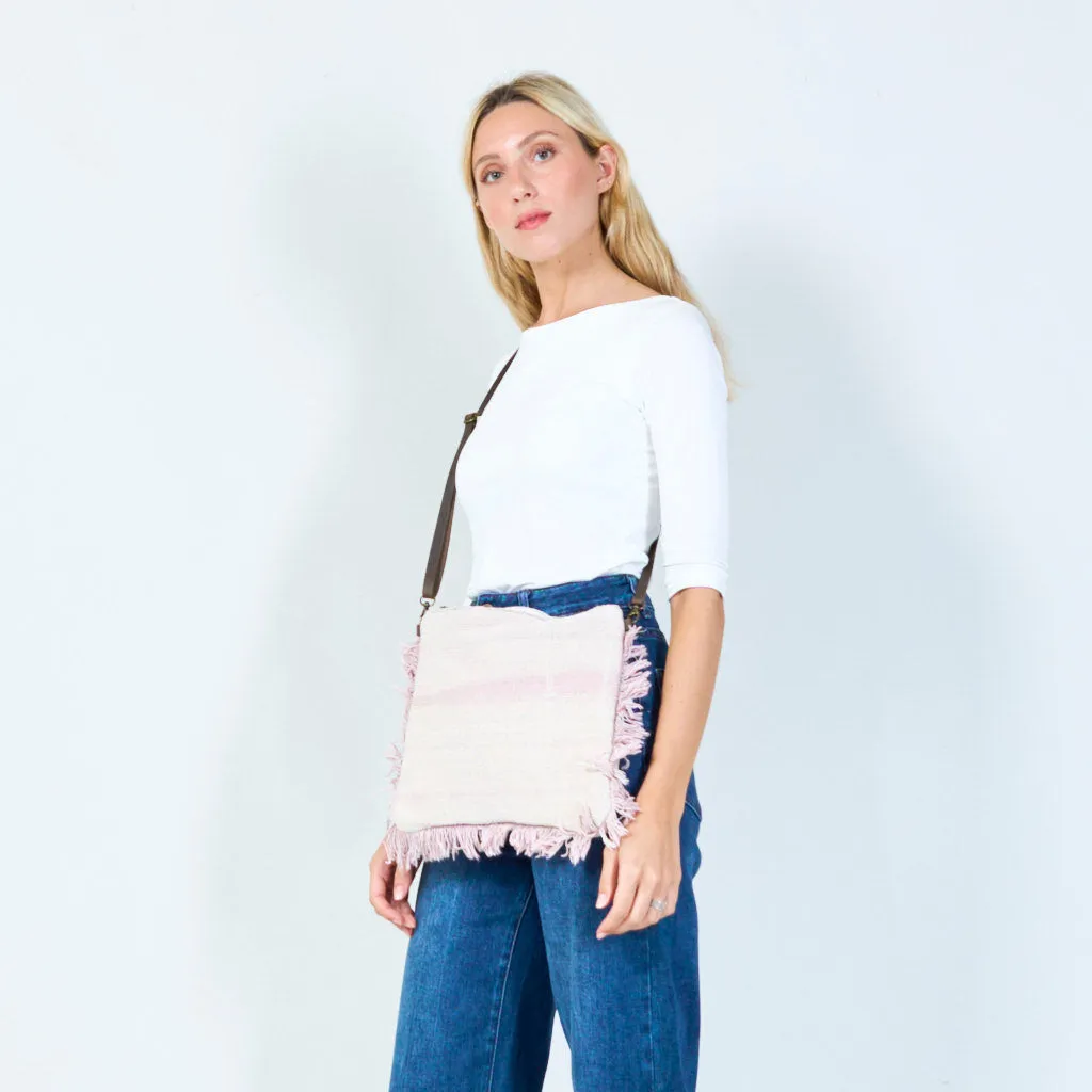 Boho fringed canvas crossbody bag wholesale