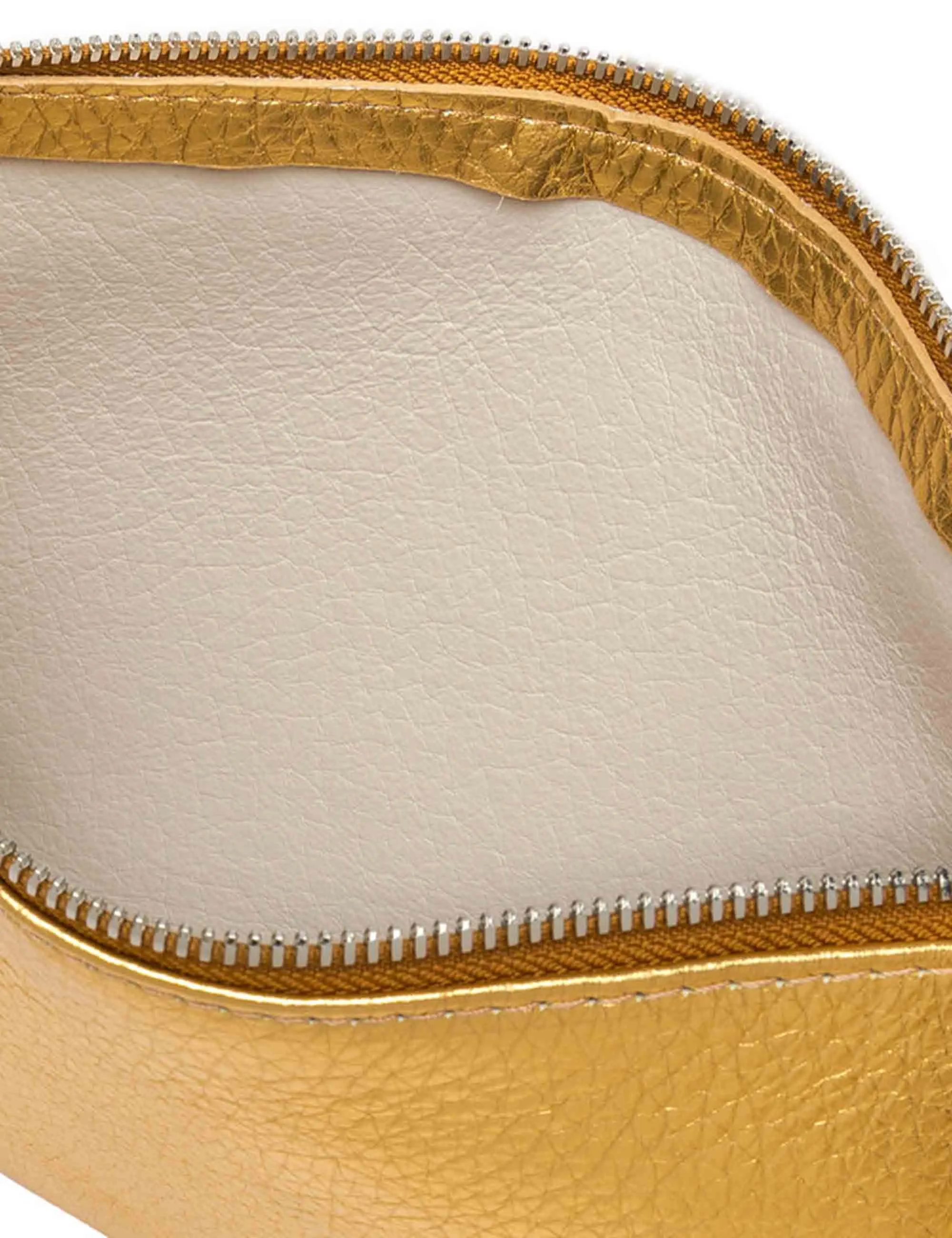 Borse donna pochette Hermy in pelle oro e naturale con manico a bracciale e tracolla