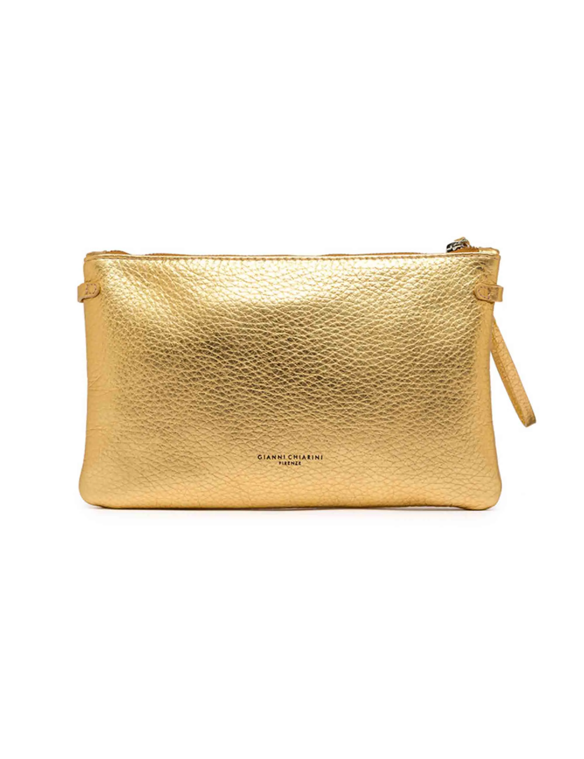 Borse donna pochette Hermy in pelle oro e naturale con manico a bracciale e tracolla