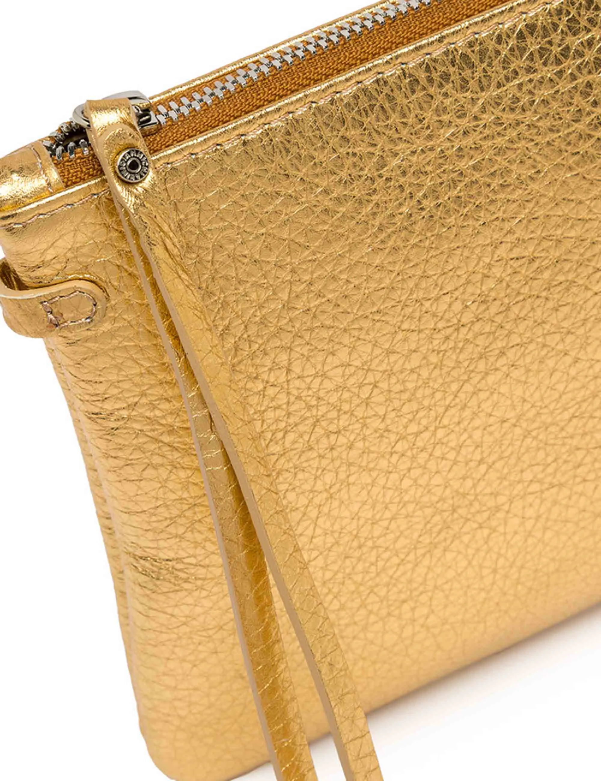 Borse donna pochette Hermy in pelle oro e naturale con manico a bracciale e tracolla