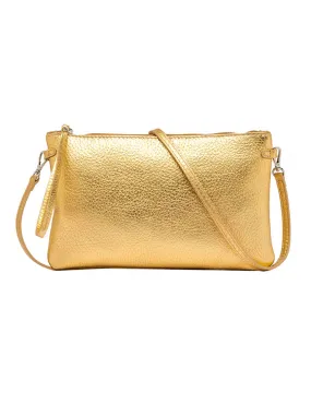 Borse donna pochette Hermy in pelle oro e naturale con manico a bracciale e tracolla