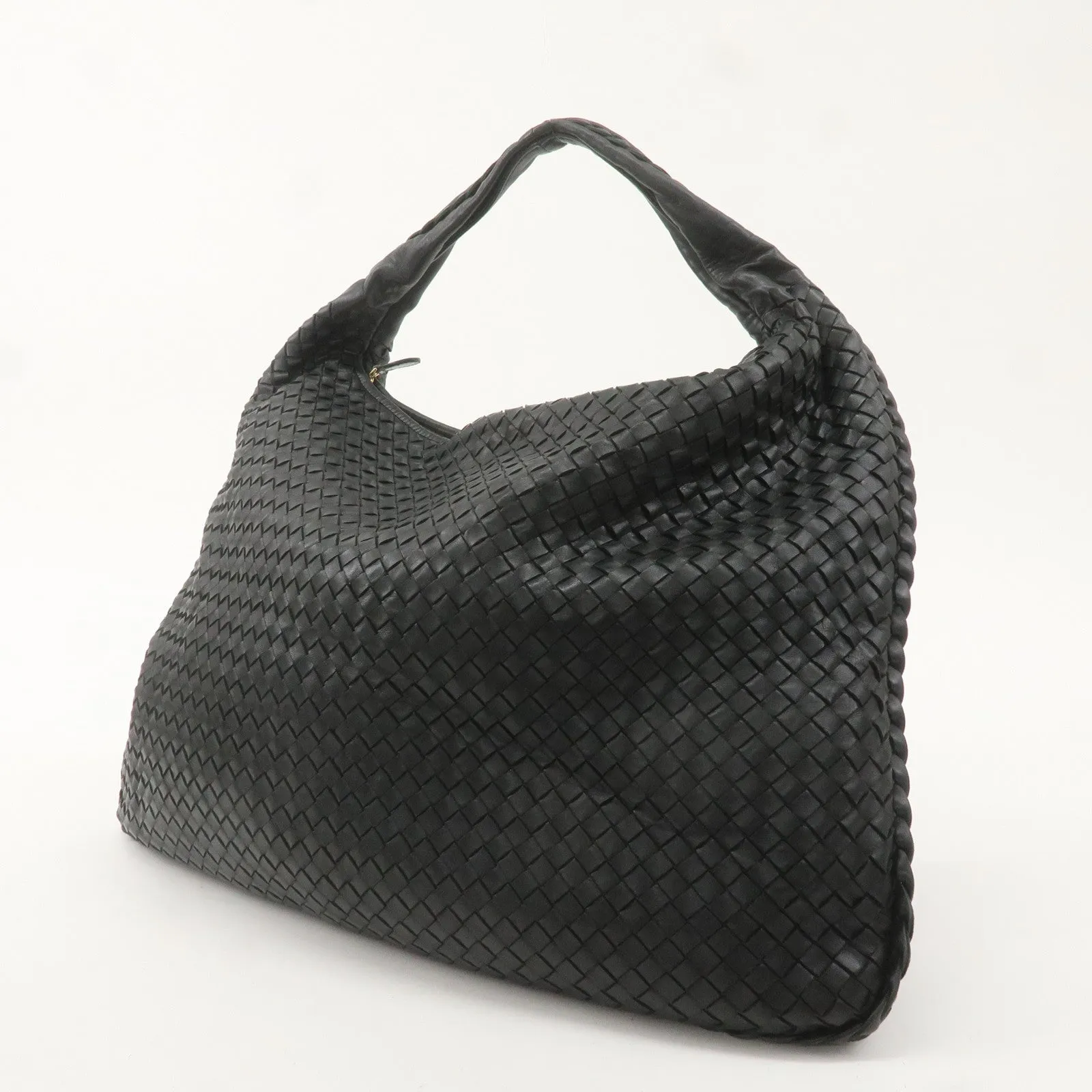 BOTTEGA VENETA Hobo Intrecciato Leather Shoulder Bag Black 181140