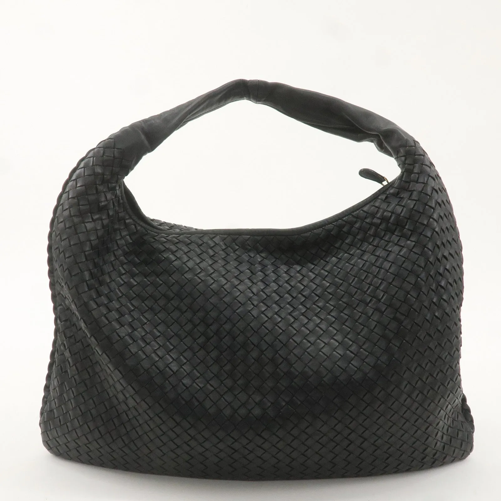 BOTTEGA VENETA Hobo Intrecciato Leather Shoulder Bag Black 181140