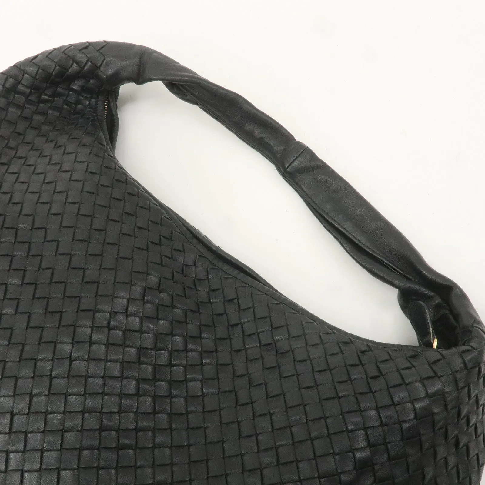 BOTTEGA VENETA Hobo Intrecciato Leather Shoulder Bag Black 181140