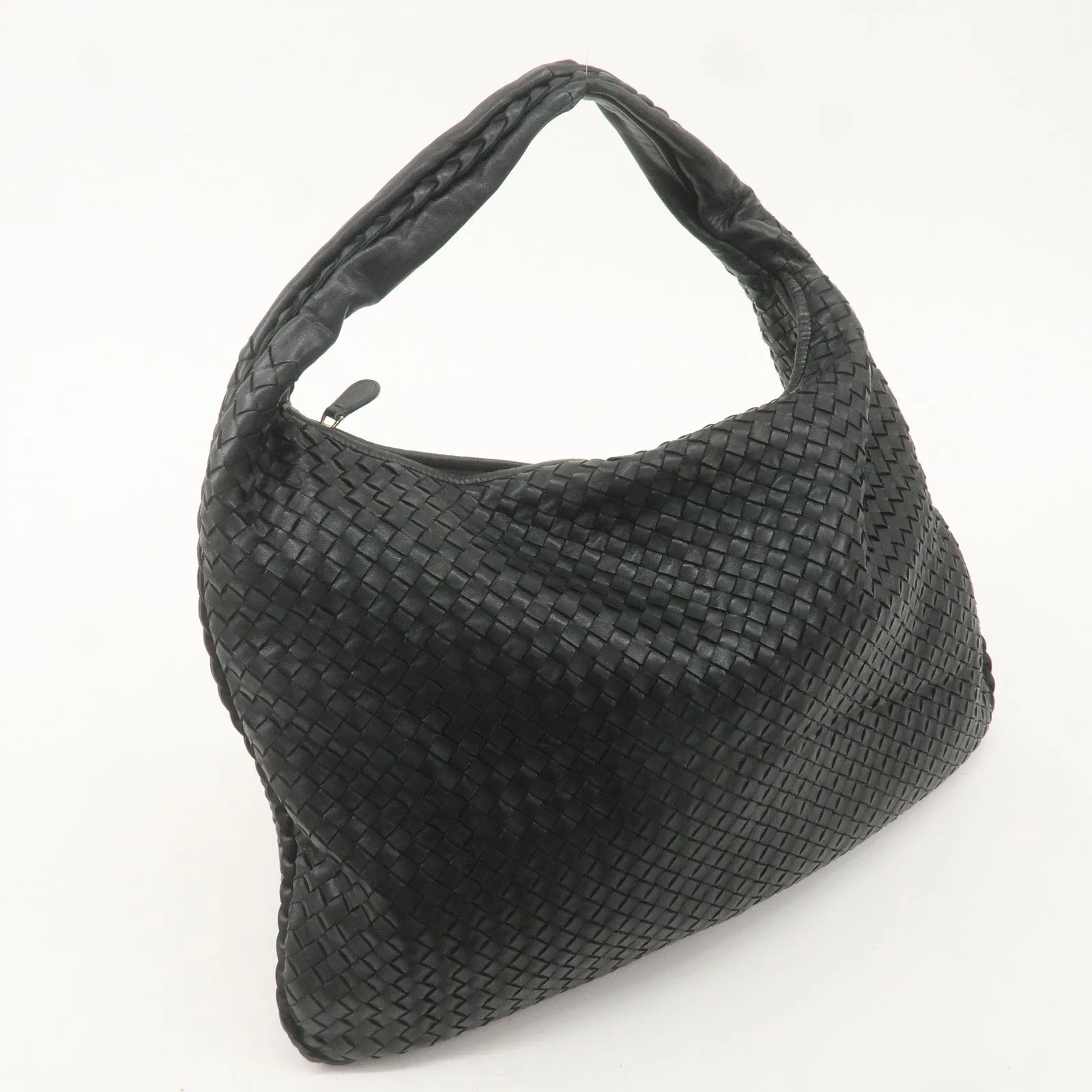 BOTTEGA VENETA Hobo Intrecciato Leather Shoulder Bag Black 181140