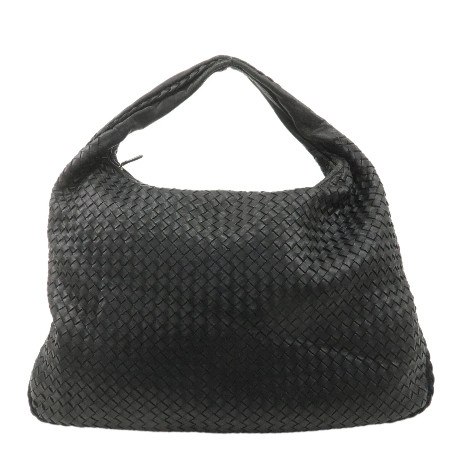 BOTTEGA VENETA Hobo Intrecciato Leather Shoulder Bag Black 181140