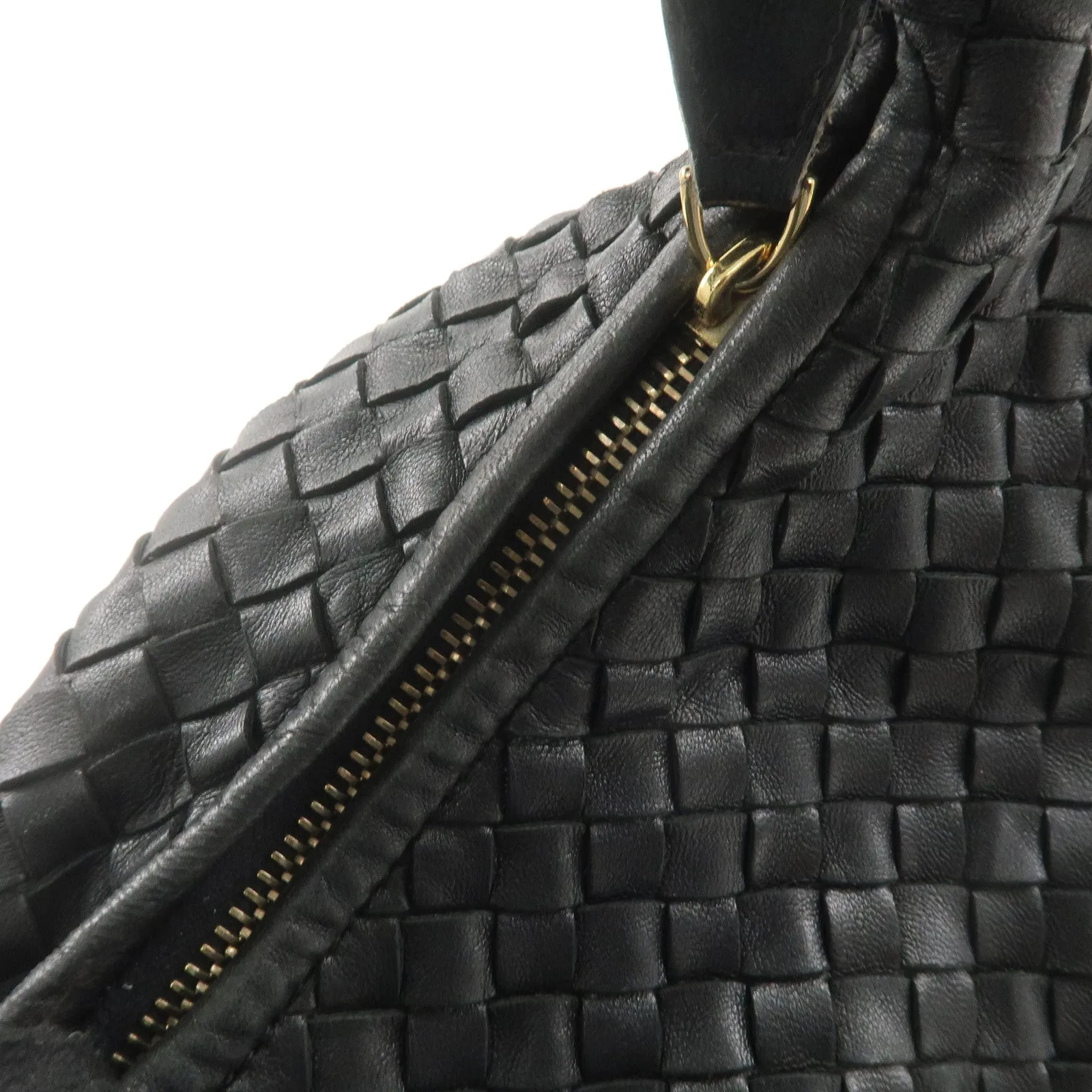 BOTTEGA VENETA Hobo Intrecciato Leather Shoulder Bag Black 181140