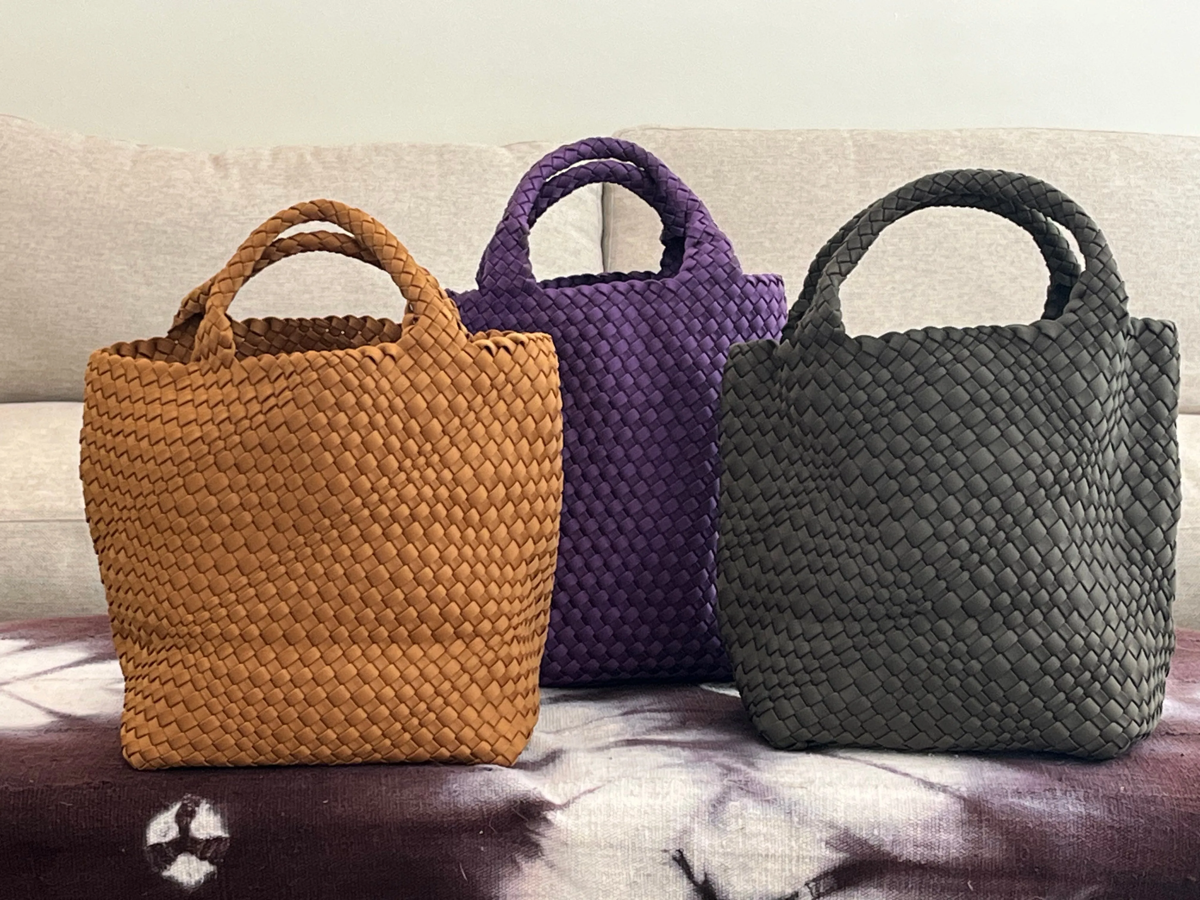 Braided neoprene tote with detachable mini bag inside