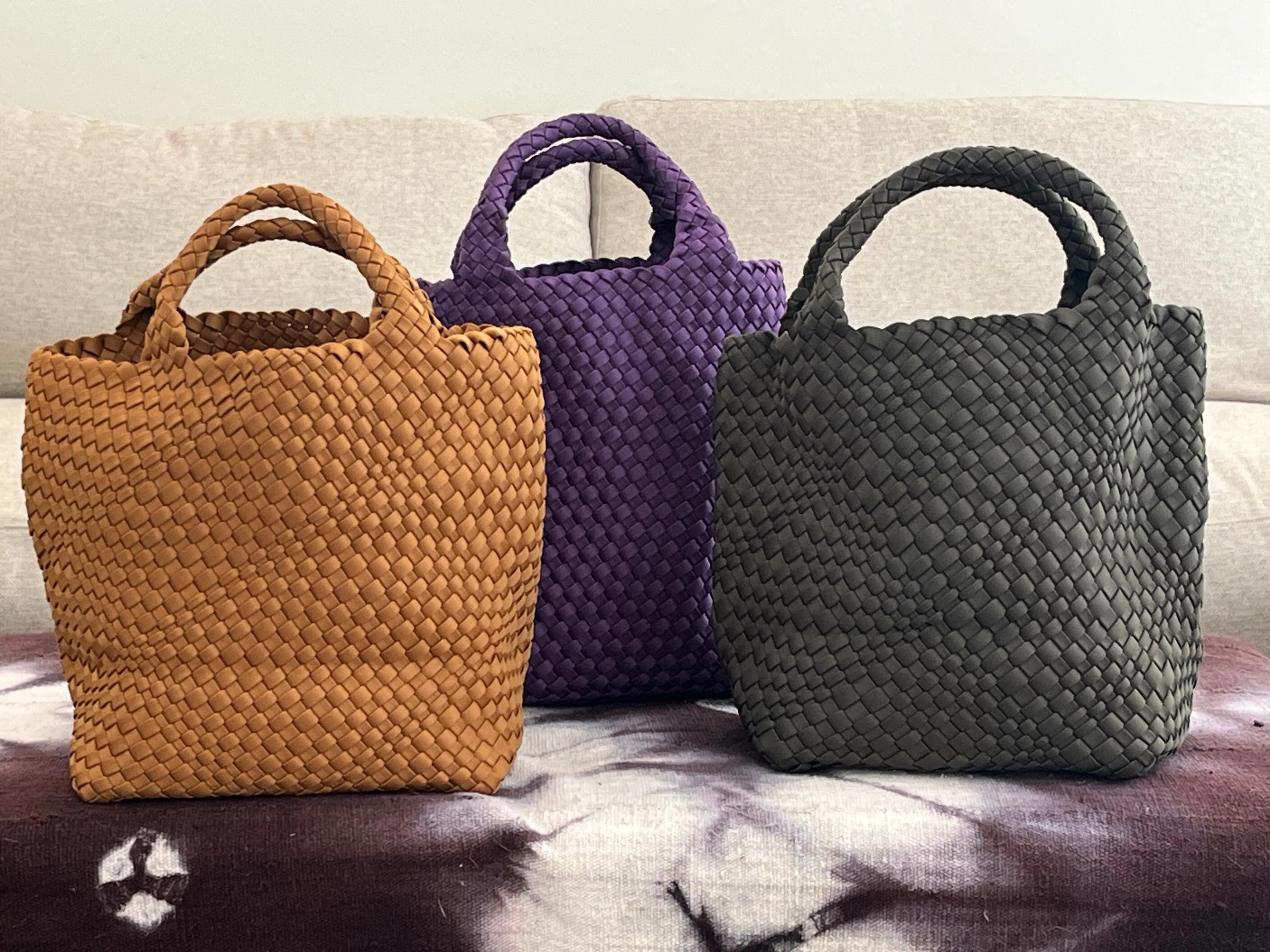 Braided neoprene tote with detachable mini bag inside