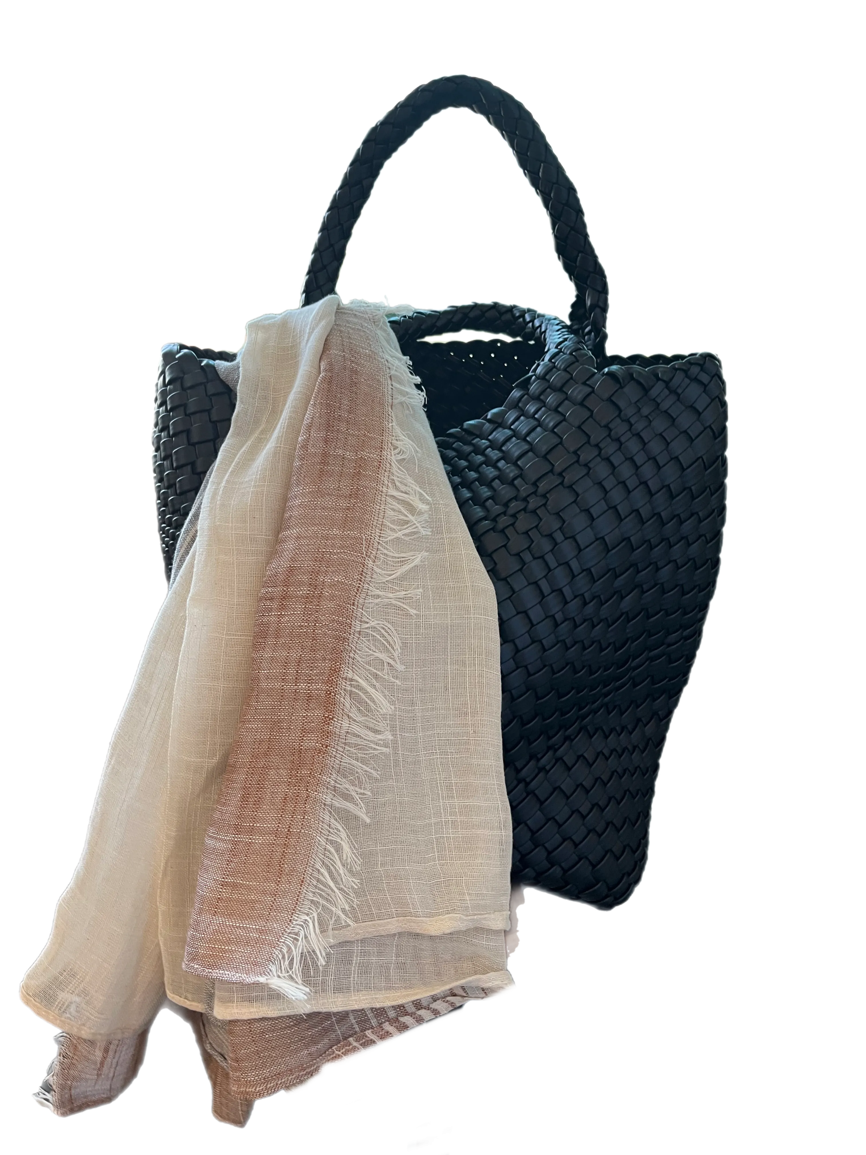 Braided tote with detachable mini bag inside *available in denim and vegan citrus, navy, taupe, pink, red, black, orange and kelly green!