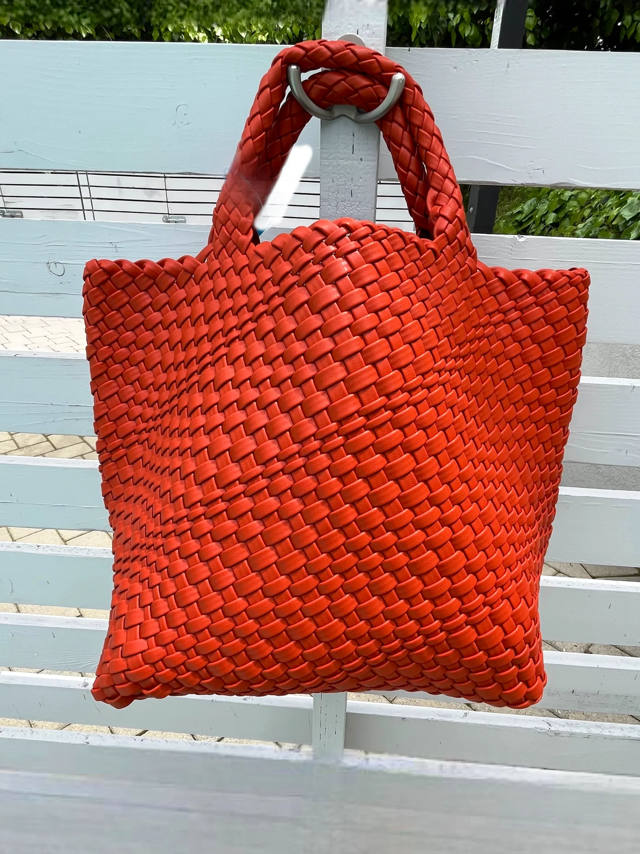 Braided tote with detachable mini bag inside *available in denim and vegan citrus, navy, taupe, pink, red, black, orange and kelly green!