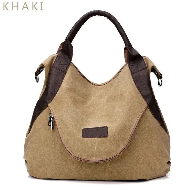 Brand Large Pocket Casual Tote Women's Handbag Shoulder Handbags Canvas Leather Capacity Bags For Women