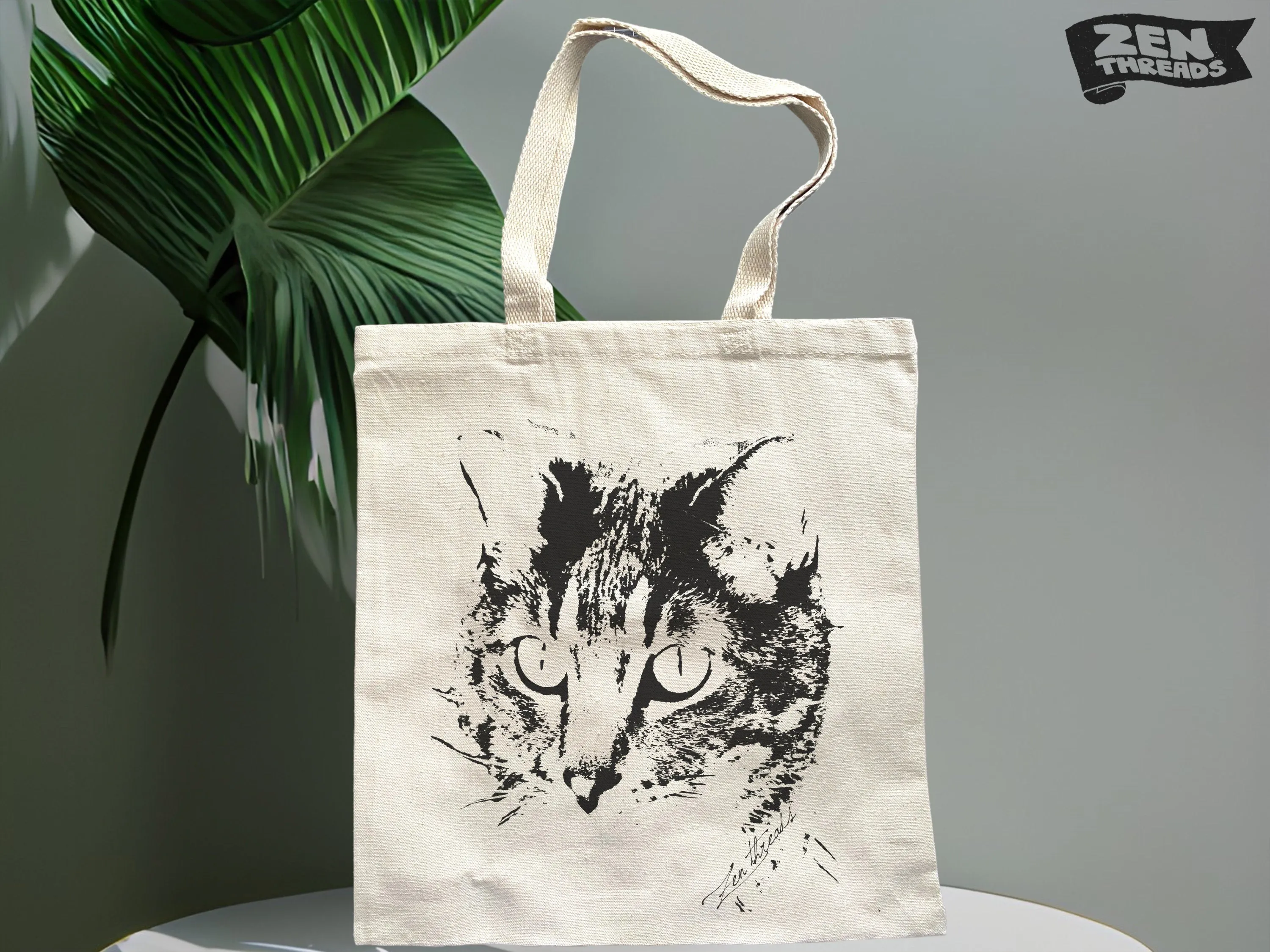 Cat Face Eco Friendly Market Tote Bag - Durable 12oz Canvas - Spacious 15"x16" Dimensions