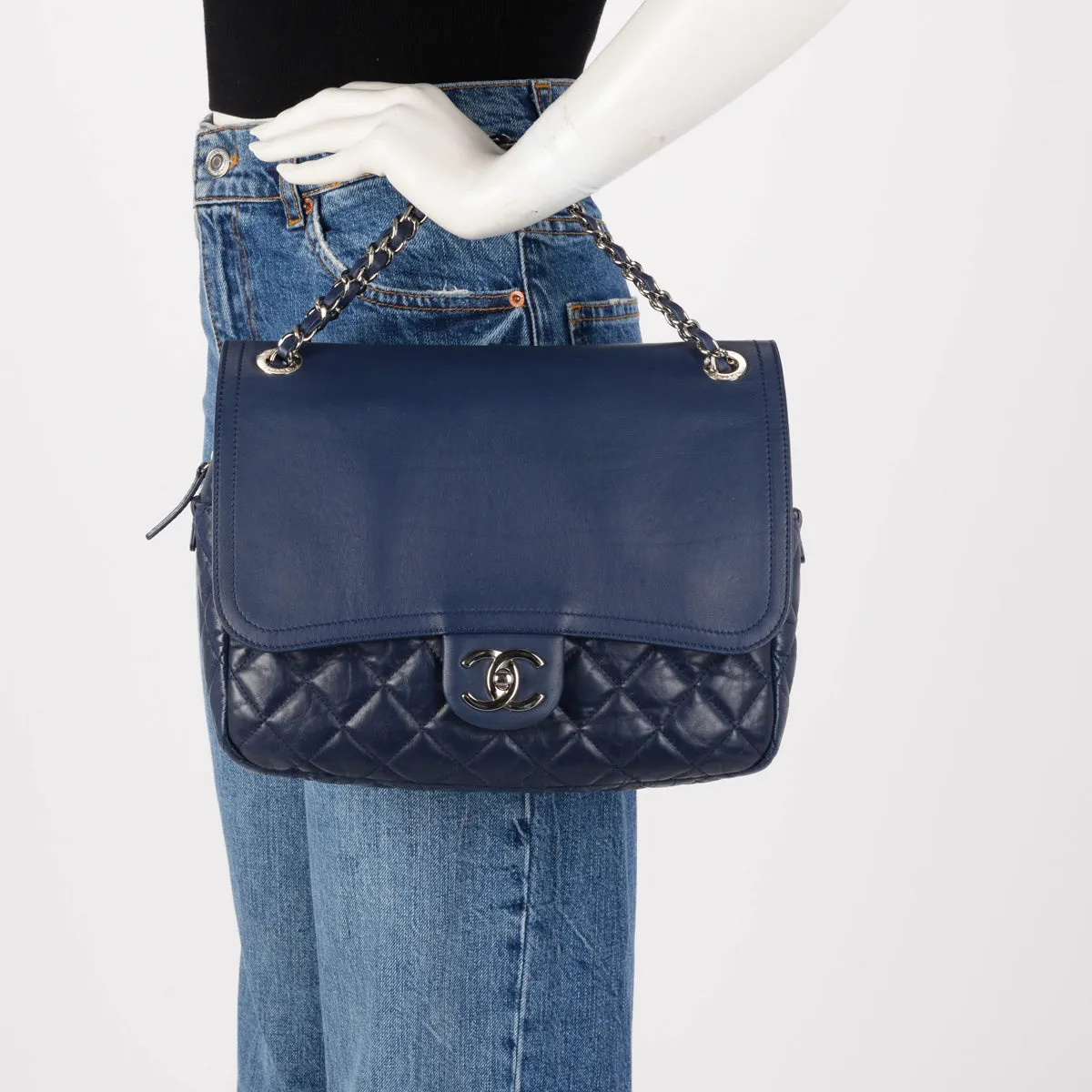 Chanel Blue Calfskin In The Mix Single Flap Bag