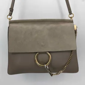 CHLOE Gray Taupe Leather suede Pre Loved Tote Chain Trim Shoulder Bag 4" Purse