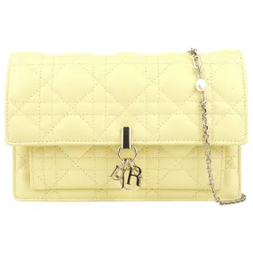 Christian Dior Pale Yellow Cannage Quilted Lambskin Leather Miss Dior Chain Pouch