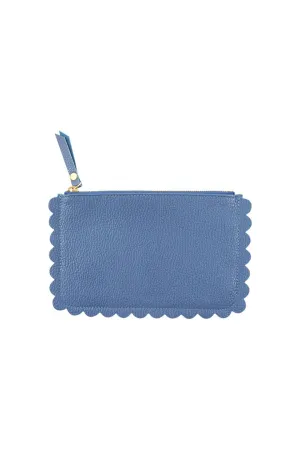 Dusty Blue Pebble Leather Julia Scallop Pouch