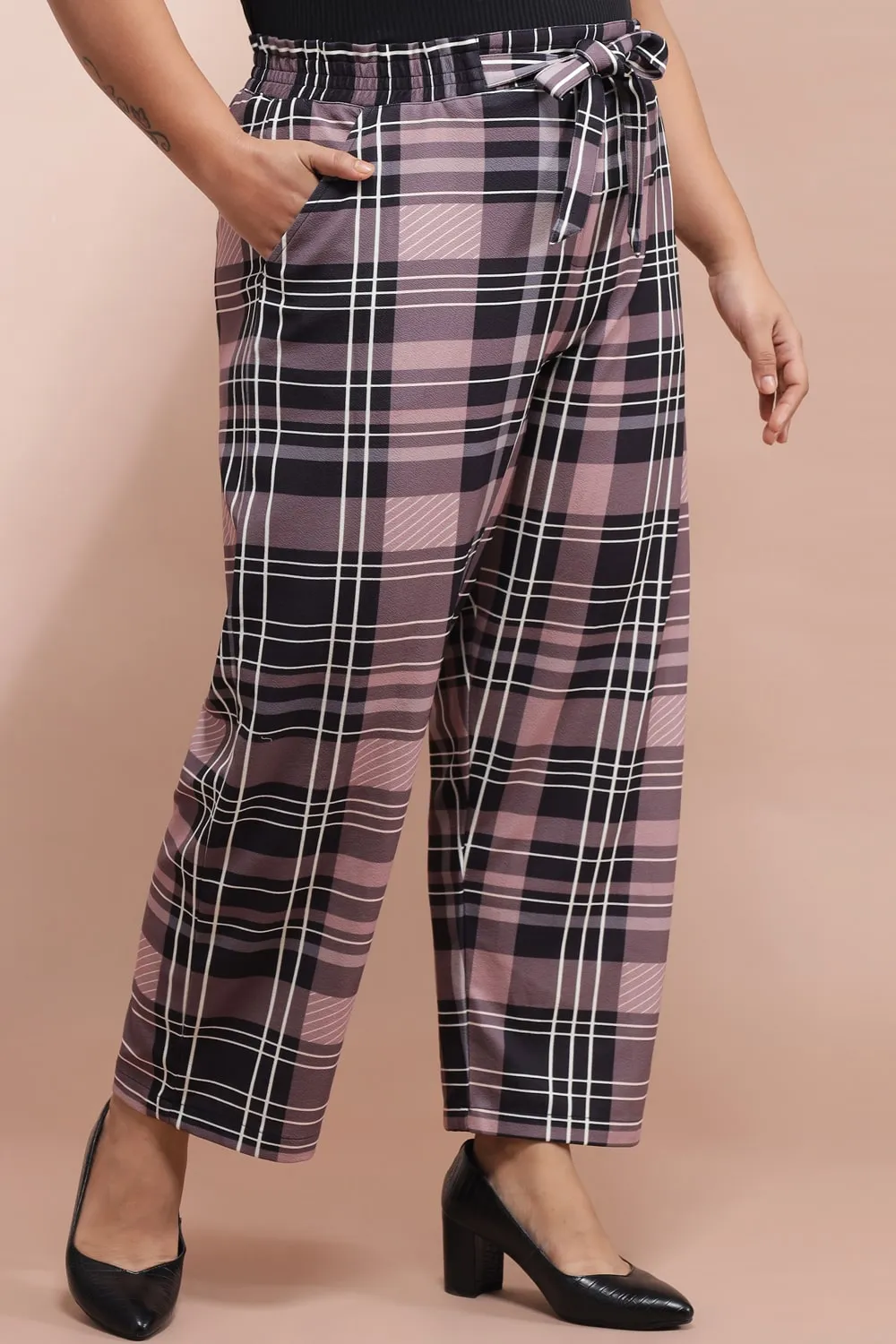 Dusty Pink Black Checkered Pants