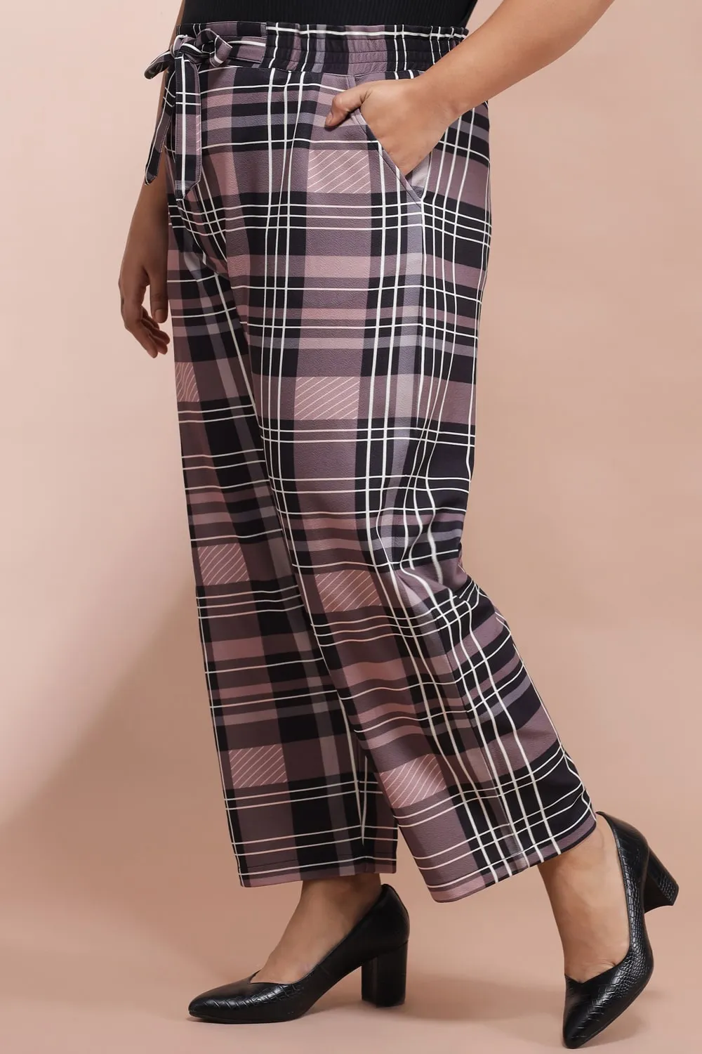 Dusty Pink Black Checkered Pants