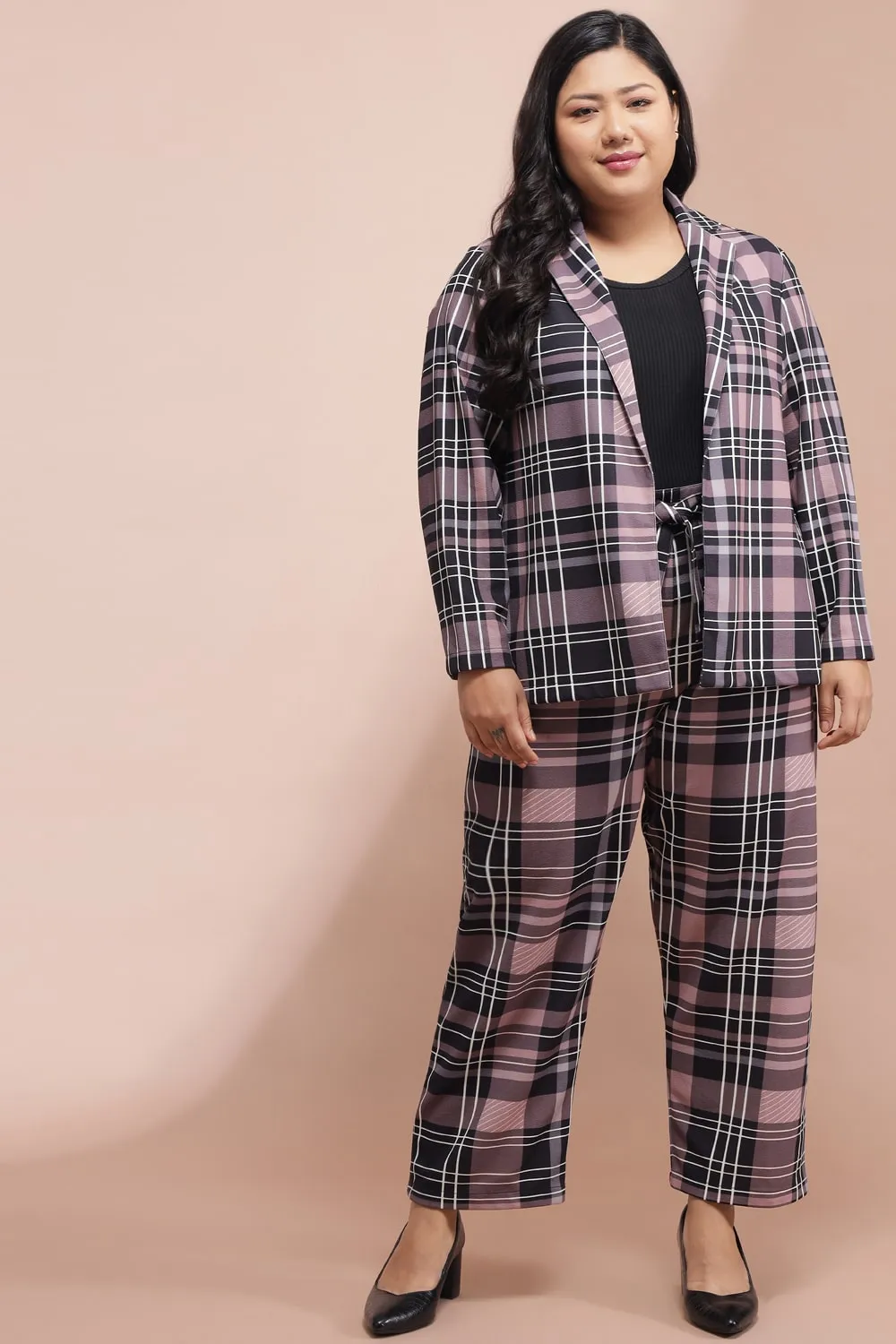 Dusty Pink Black Checkered Pants