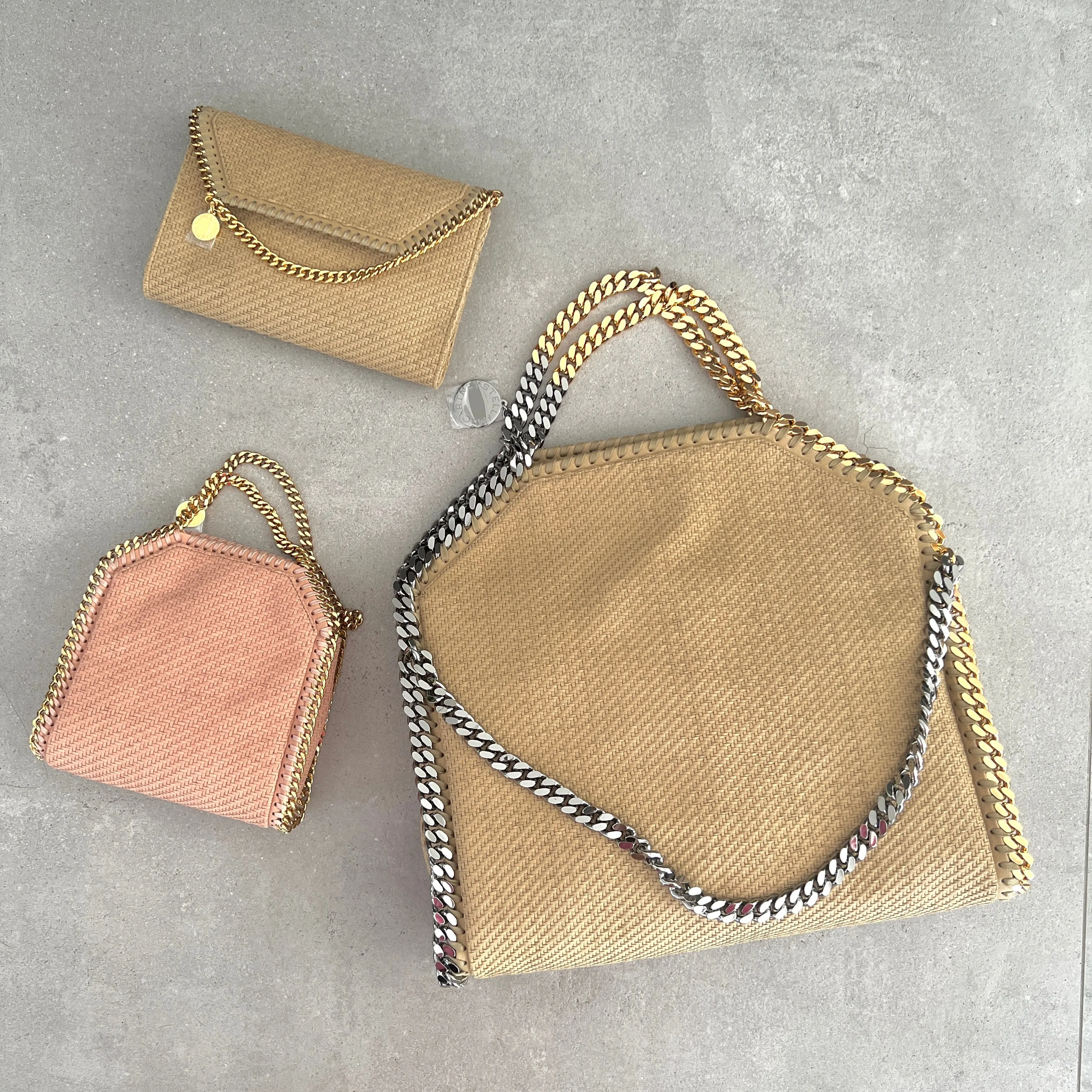 Falabella Tiny Tote Bag in Vegan Woven Suede, Blush