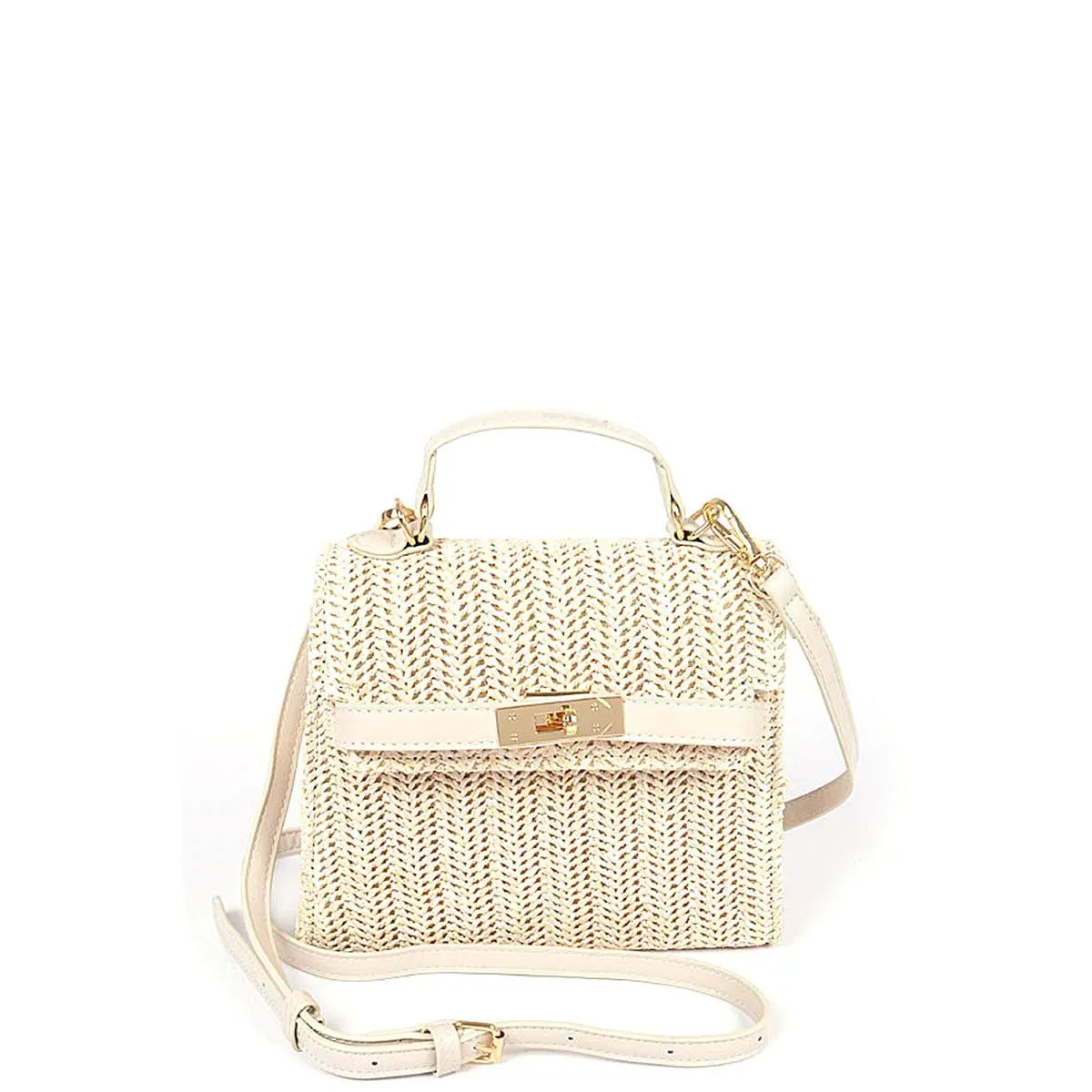 Faux Straw Top Handle Clutch