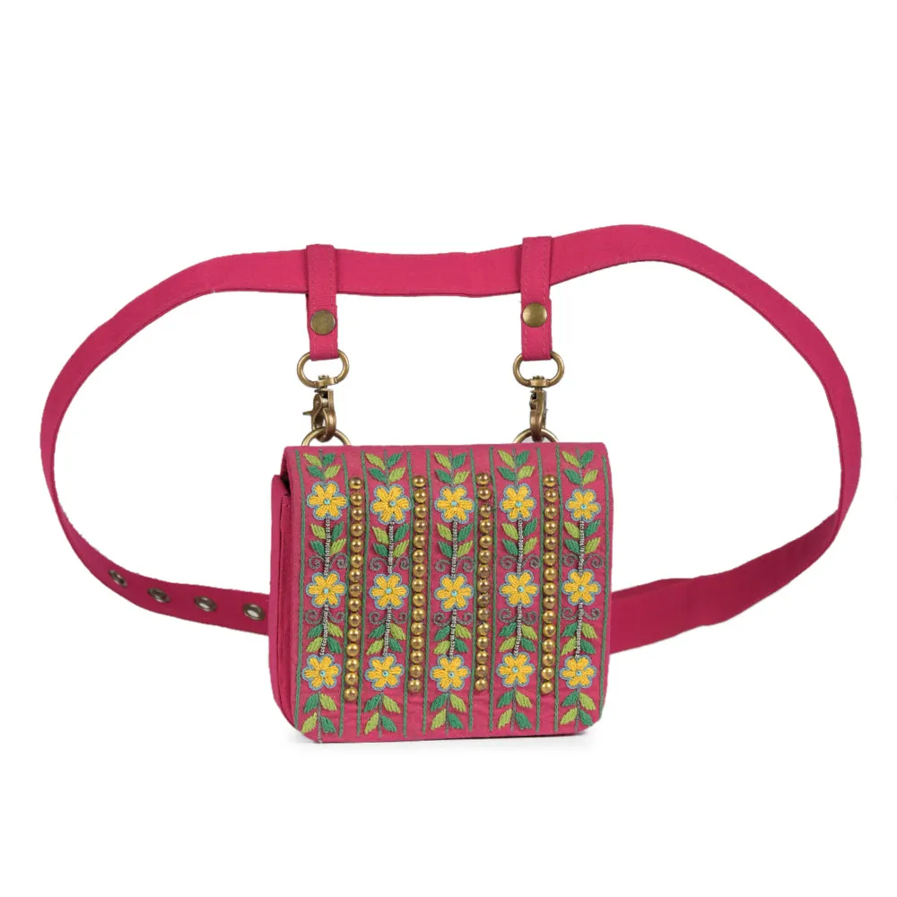 Floral small hand embroidered wedding collection waist belt bag for women