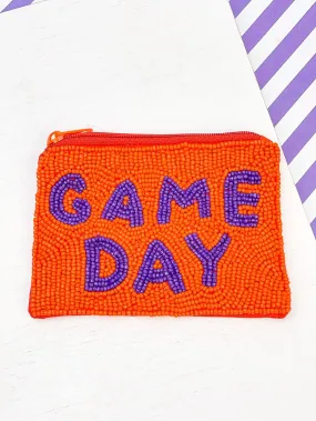 'Game Day' Beaded Zip Pouch - Orange & Purple