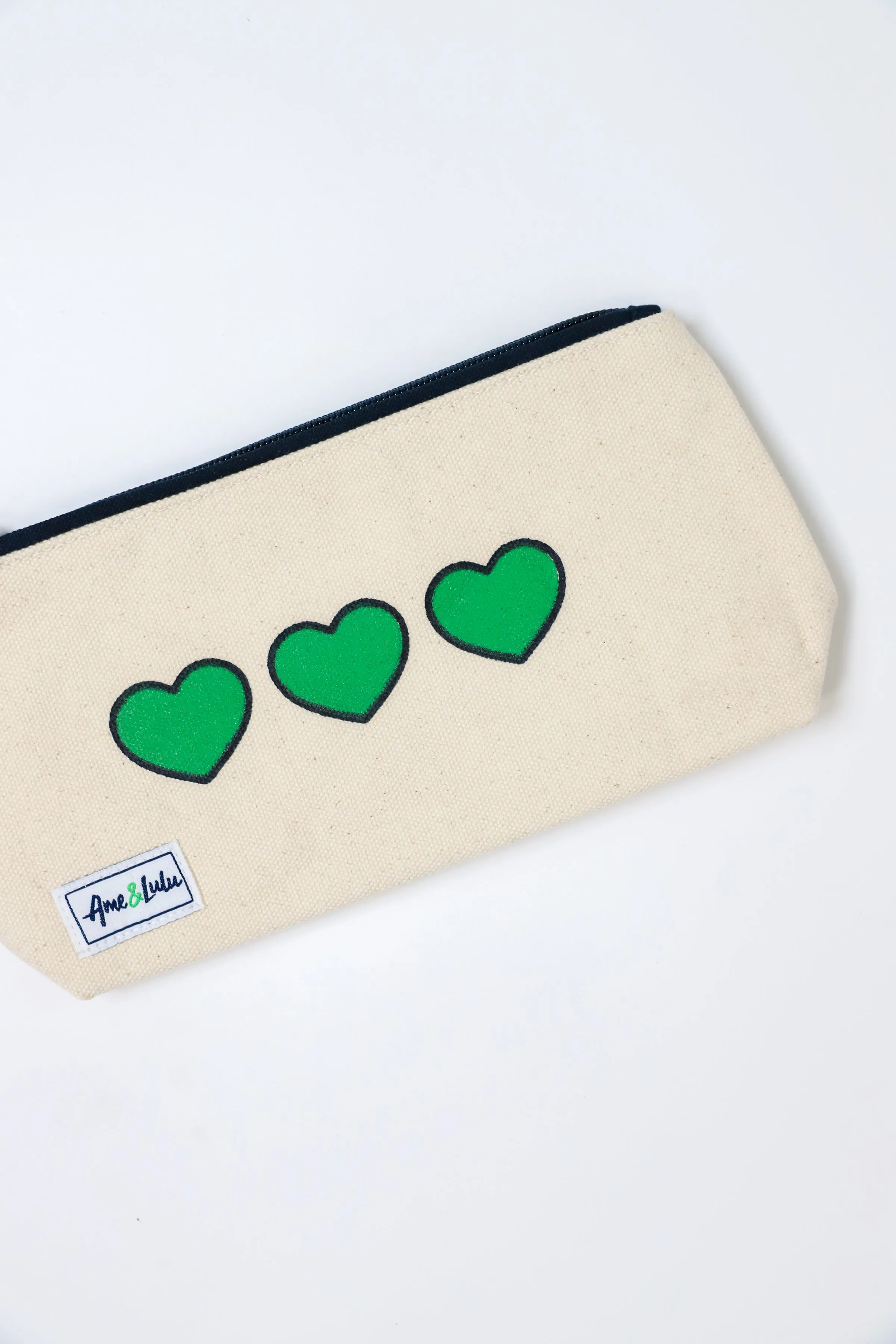 Green Hearts Brush It Off Cosmetic Case