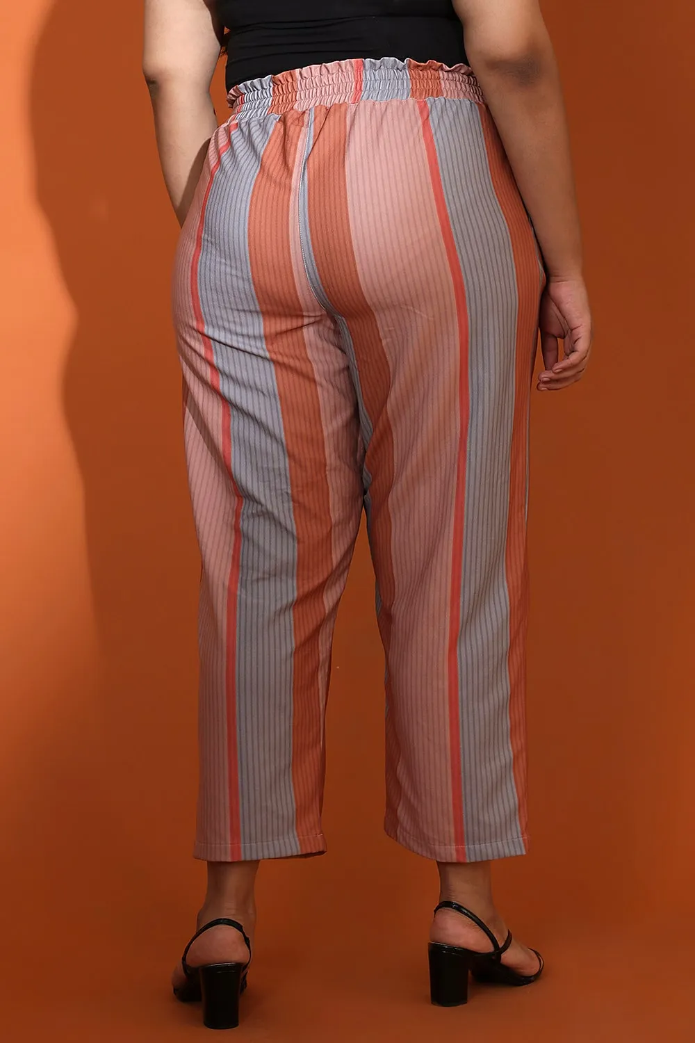 Grey Muted Rose Stripe High Waist Pants