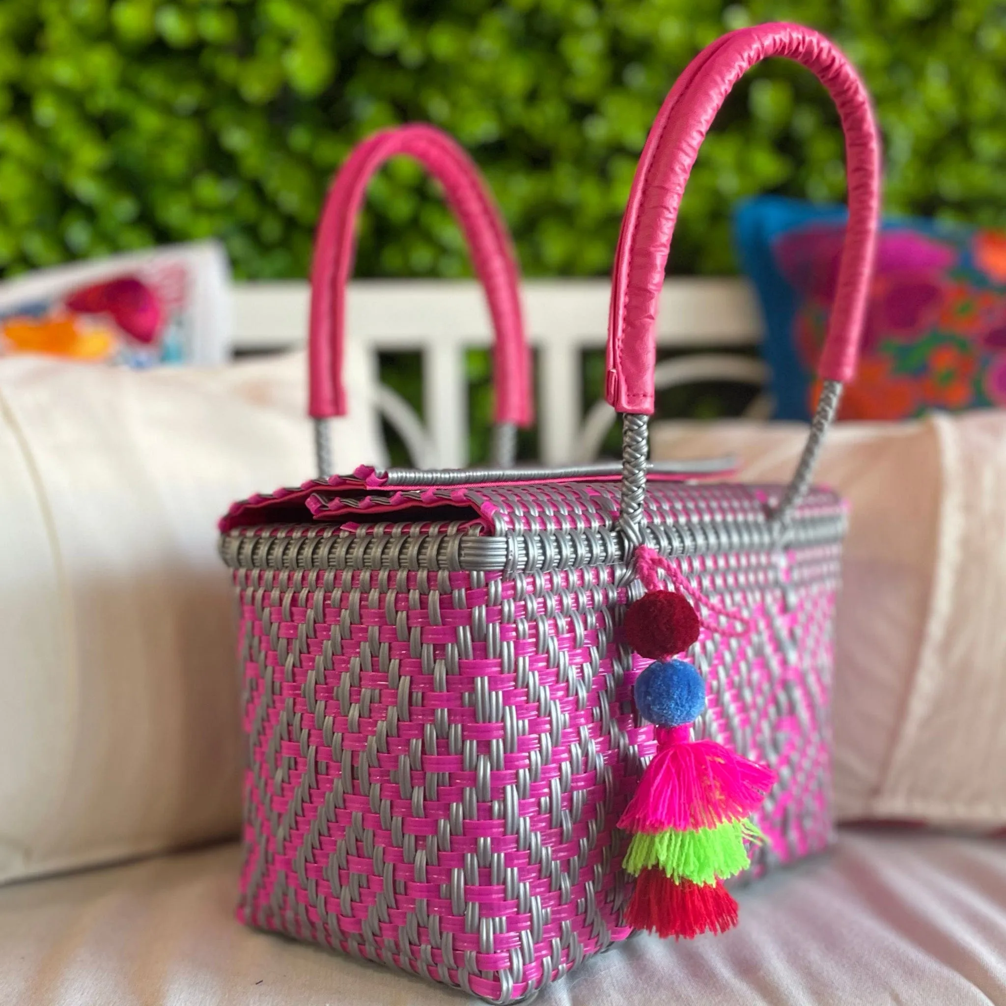 Handwoven Oaxacan Upcycled Boxed Tote Lined - Small