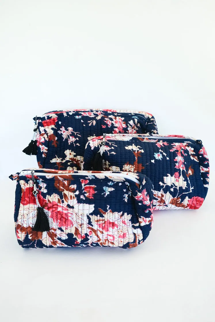 Kantha Toiletry Pouches - Navy Floral