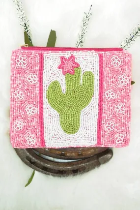 Large Beaded cactus coin clutch